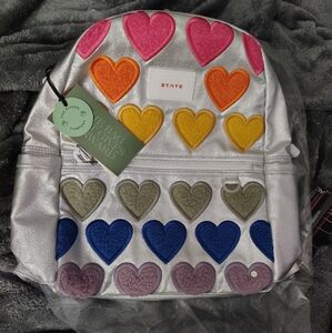 Kane Backpack  in metallic fuzzy hearts by STATE
